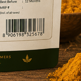 Wooden spoon of turmeric powder
